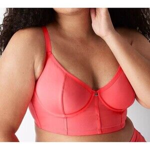 Cacique Demi Corset Longline Bra 36DDD Coral Pink Underwired Adjustable Strap